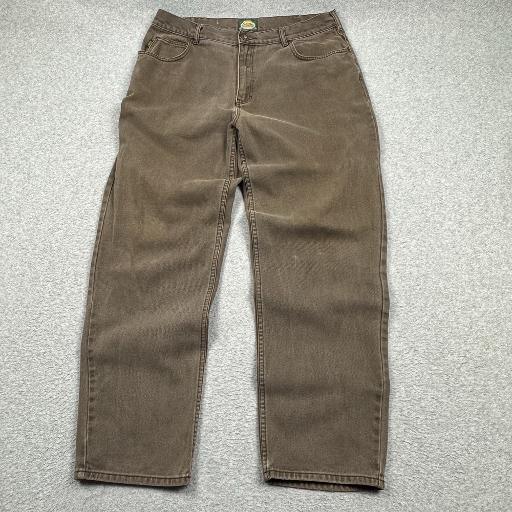 Cabelas Straight Leg Jeans Mens 38x32 (36x31) Brown Cotton Denim Rugged Workwear